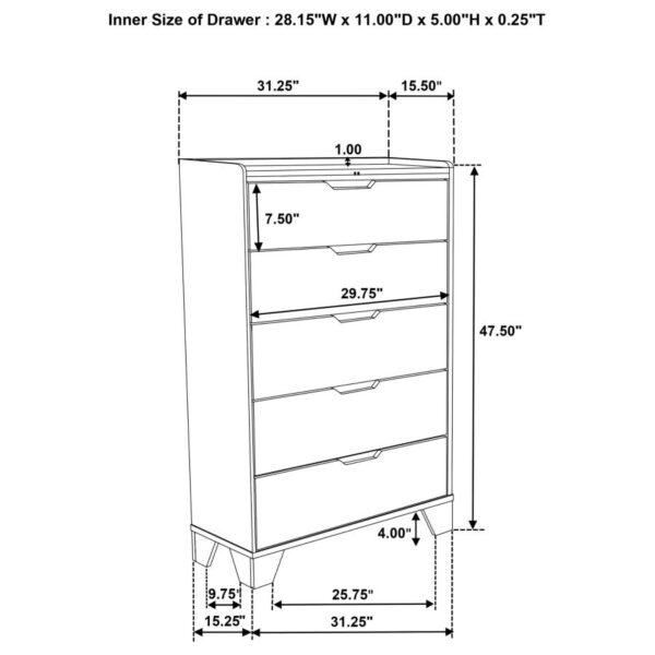 Henderson 5-drawer Bedroom Chest of Drawers Medium Oak