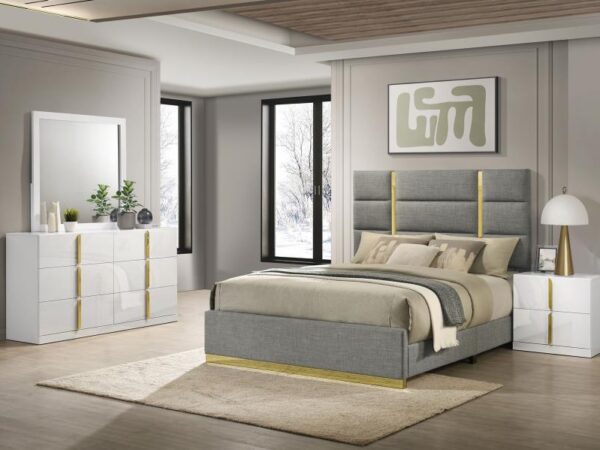 Ines 4-piece Eastern King Bedroom Set Grey and White High Gloss