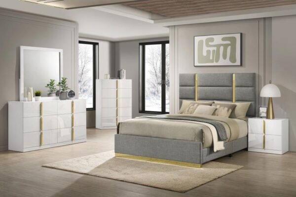 Ines 5-piece Eastern King Bedroom Set Grey and White High Gloss