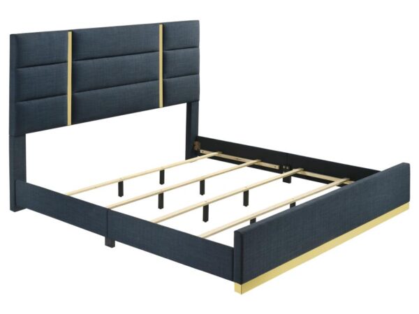 Ines 52-inch Fabric Upholstered Eastern King Panel Bed Navy