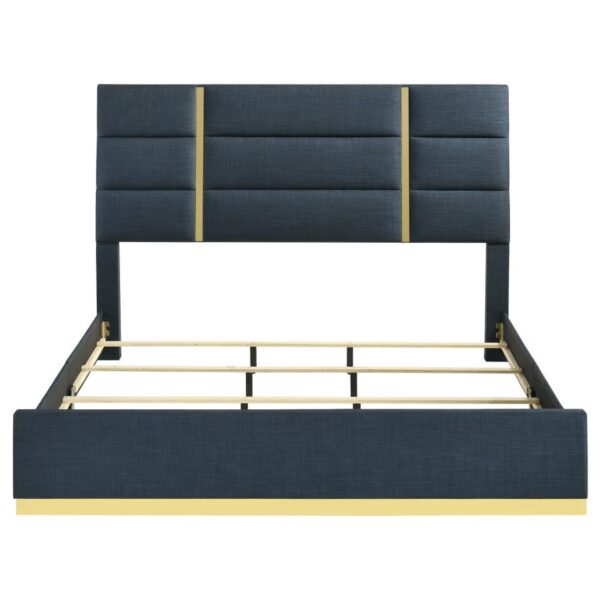 Ines 52-inch Fabric Upholstered Eastern King Panel Bed Navy