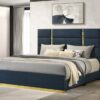 Ines 52-inch Fabric Upholstered Queen Panel Bed Navy
