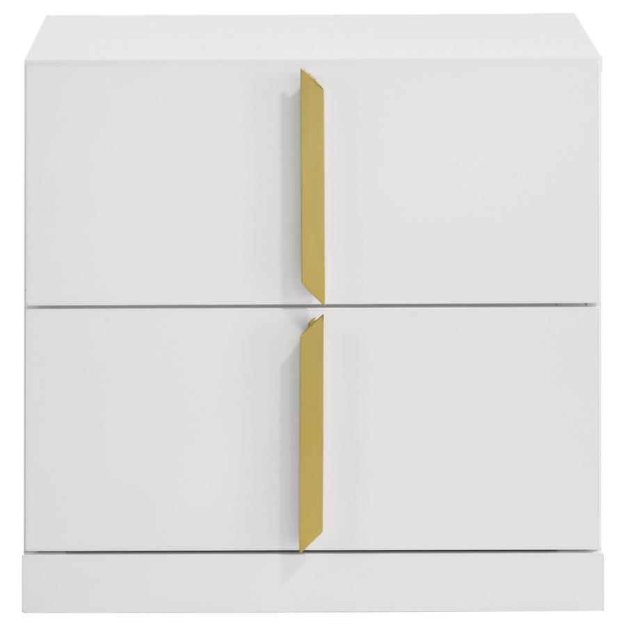 Ines 2-drawer Nightstand Bedside Table White High Gloss