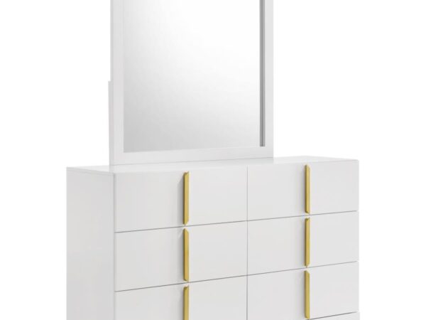 Ines 6-drawer Bedroom Dresser with Mirror White High Gloss