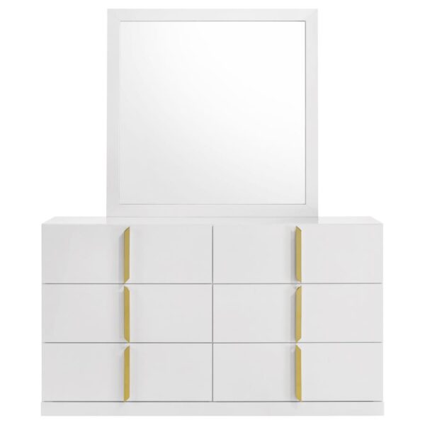 Ines 6-drawer Bedroom Dresser with Mirror White High Gloss