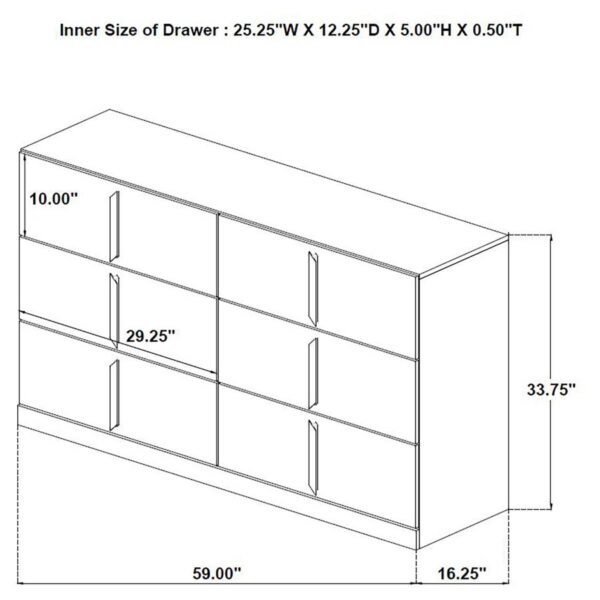 Ines 6-drawer Bedroom Dresser Cabinet White High Gloss