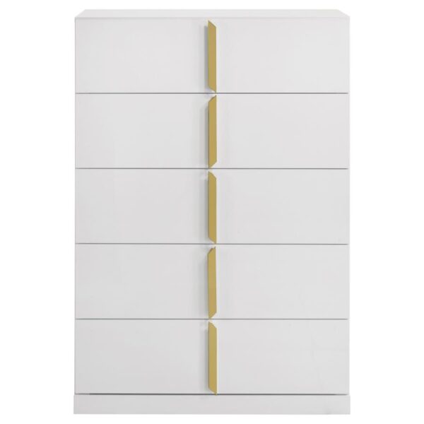 Ines 5-drawer Bedroom Chest of Drawers White High Gloss