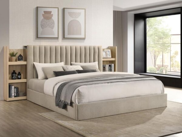 Arielle Eastern King Bookcase Panel Storage Bed Light Oak