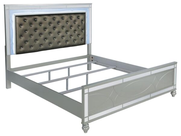 Gunnison Wood Eastern King LED Panel Bed Silver Metallic