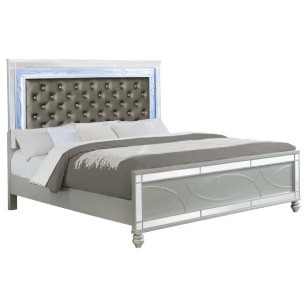 Gunnison Wood Eastern King LED Panel Bed Silver Metallic