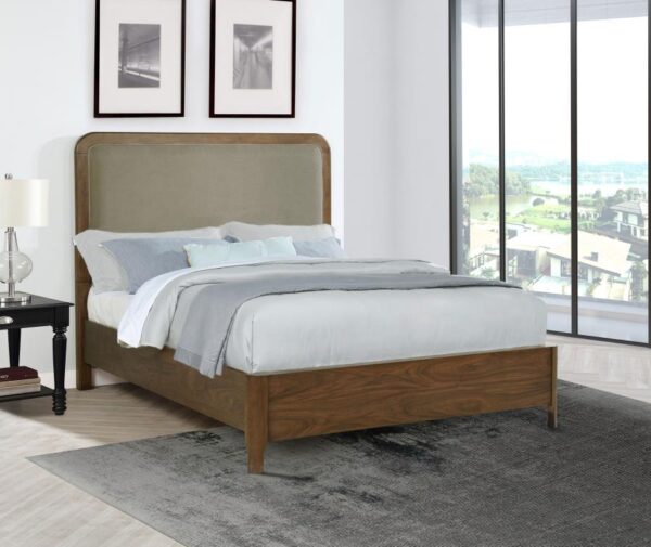 Maderia 57-inch Upholstered Queen Panel Bed Walnut