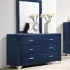 Melody 6-drawer Upholstered Dresser with Mirror Pacific Blue