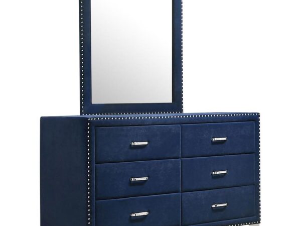 Melody 6-drawer Upholstered Dresser with Mirror Pacific Blue