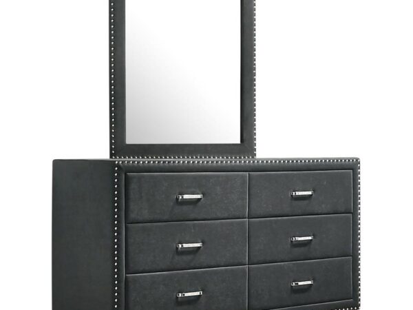 Melody 6-drawer Upholstered Dresser with Mirror Grey