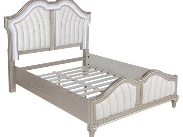 Evangeline Wood Queen LED Panel Bed Silver Oak