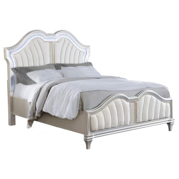 Evangeline Wood Queen LED Panel Bed Silver Oak