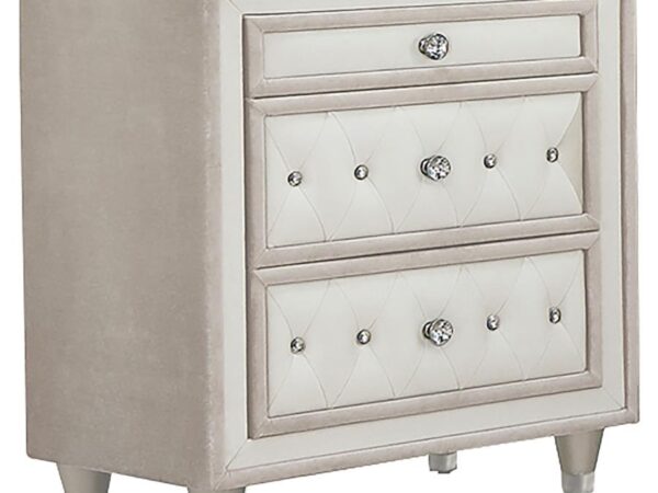 Antonella Upholstered 3-drawer Nightstand Ivory and Camel