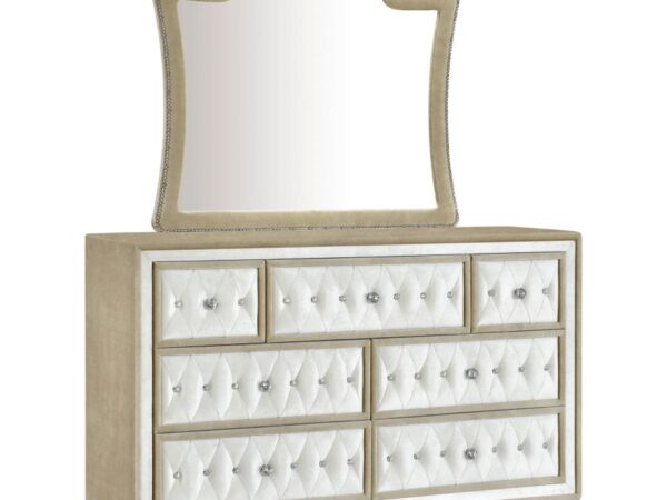 Antonella 7-drawer Upholstered Dresser with Mirror Ivory