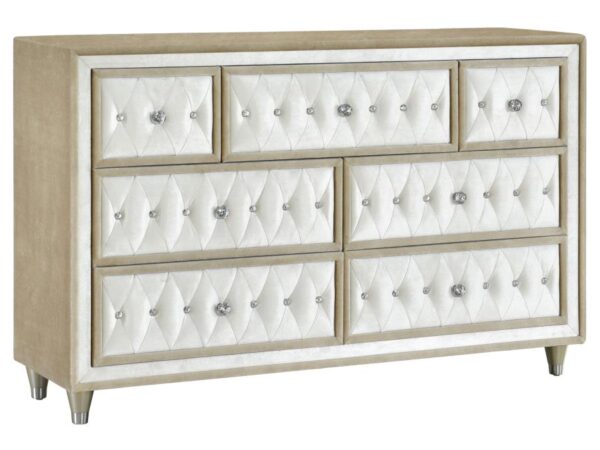 Antonella 7-drawer Upholstered Dresser Ivory and Camel