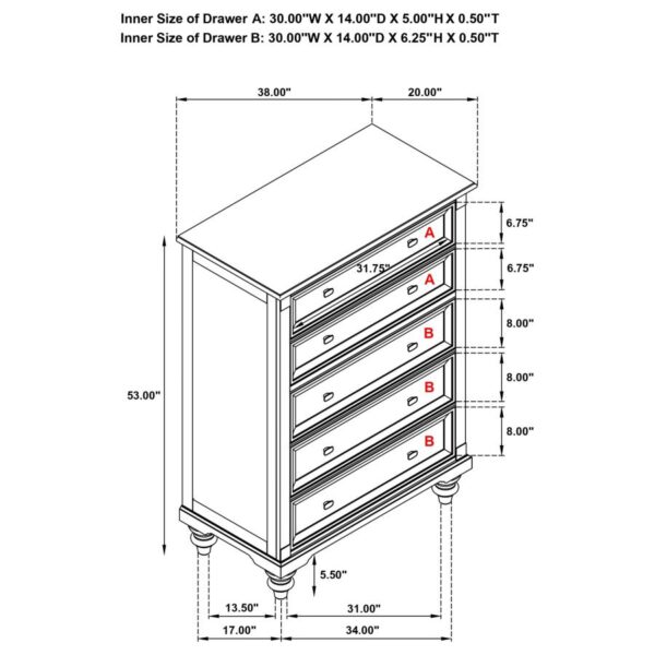 Andover 5-drawer Chest of Drawers Dark Oak