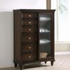 Andover 6-drawer Tempered Glass Door Chest Dark Oak