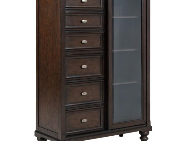 Andover 6-drawer Tempered Glass Door Chest Dark Oak