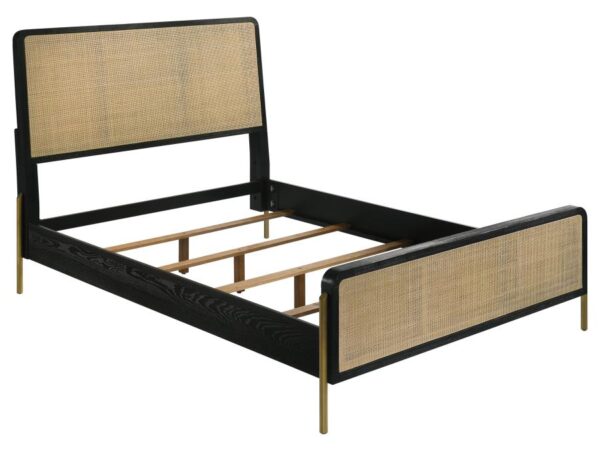 Arini Rattan Queen Panel Bed Black and Natural
