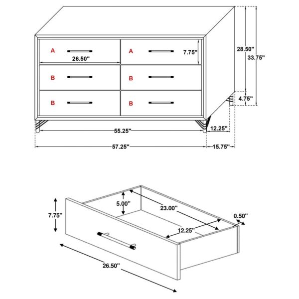 Lucia 6-drawer Dresser Cabinet White
