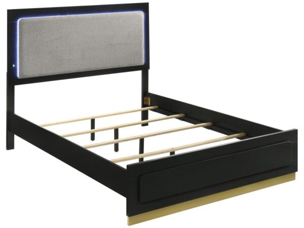 Caraway Wood Queen LED Panel Bed Black