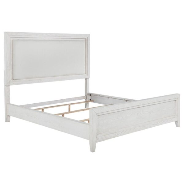 Marielle Eastern King Upholstered Panel Bed Distressed White