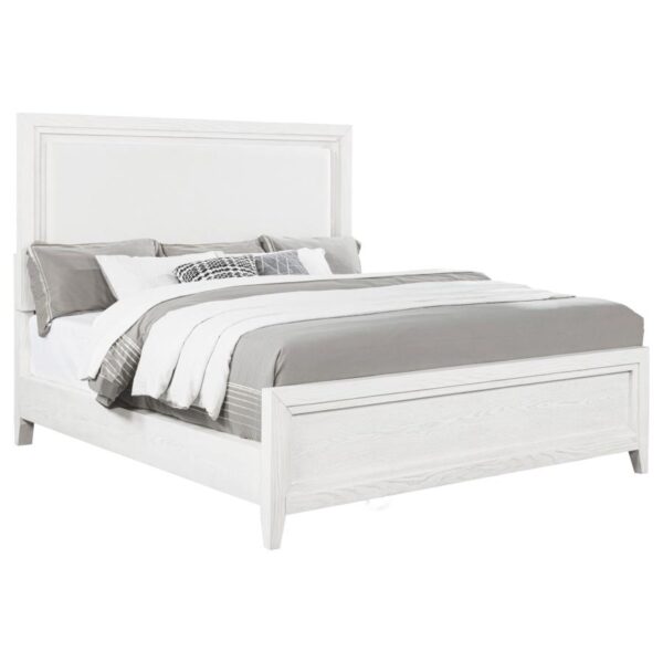 Marielle Eastern King Upholstered Panel Bed Distressed White