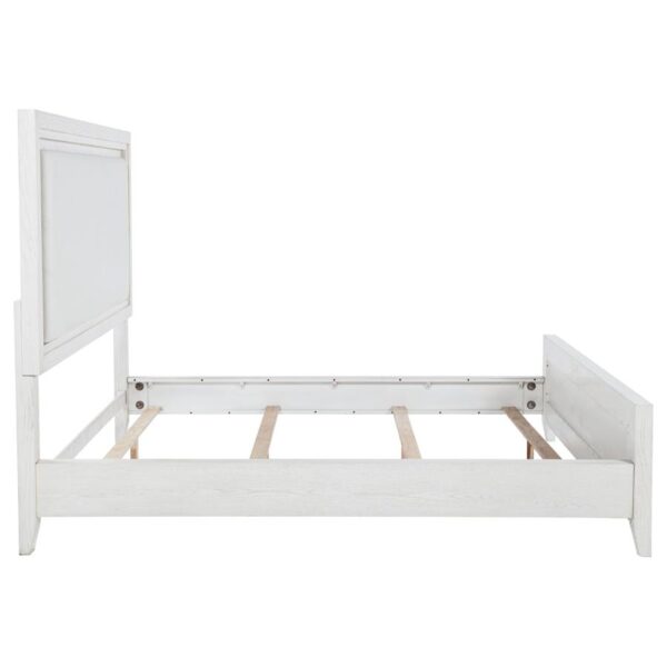 Marielle Eastern King Upholstered Panel Bed Distressed White