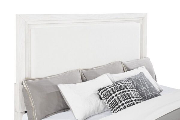 Marielle Eastern King Upholstered Panel Bed Distressed White
