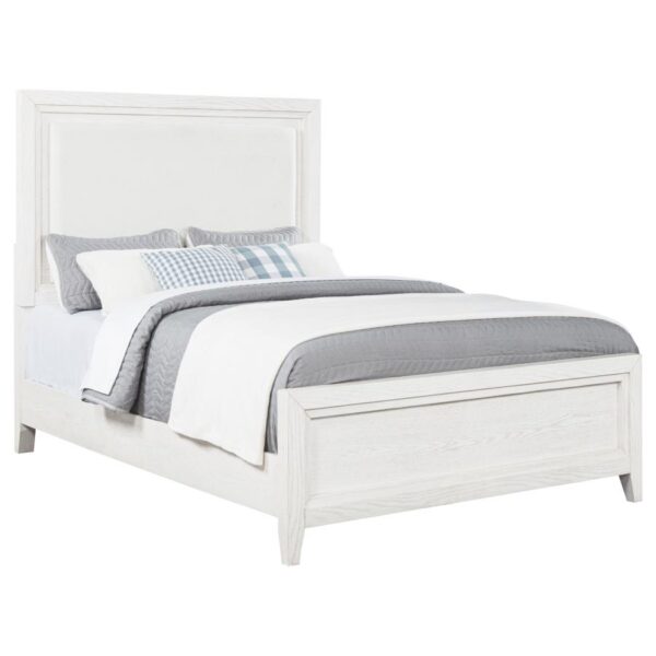 Marielle Queen Upholstered Panel Bed Distressed White