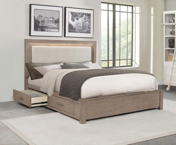 Kenora 56-inch California King LED Storage Bed Barley Brown