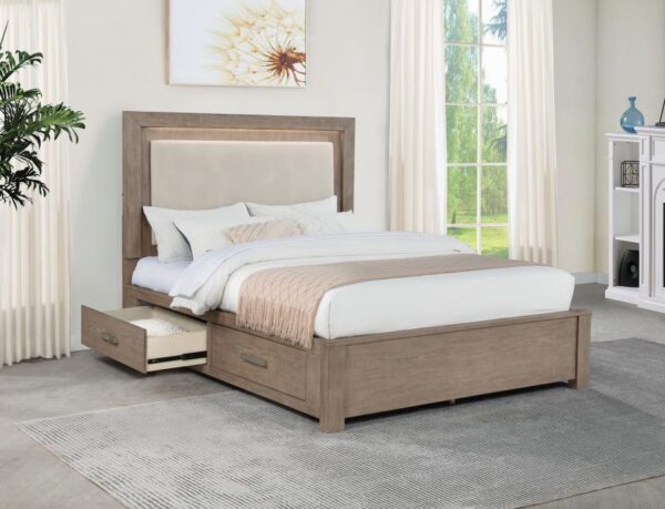 Kenora 56-inch Queen LED Storage Bed Barley Brown
