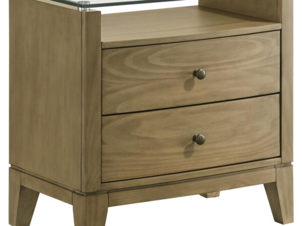 Granada 2-drawer Glass Top Nightstand Natural Pine