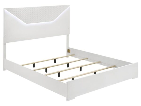 Ives Eastern King Panel Bed LED Headboard White High Gloss