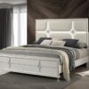 Olivia Eastern King Panel Bed LED Headboard Pearl White