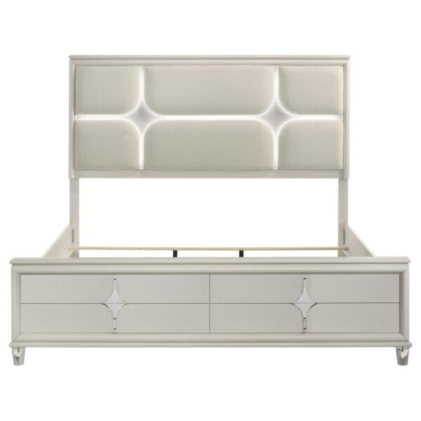 Olivia Eastern King Panel Bed LED Headboard Pearl White