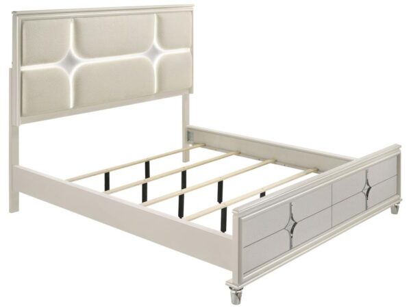 Olivia California King Panel Bed LED Headboard Pearl White