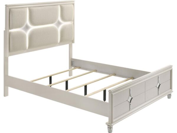 Olivia Queen Panel Bed LED Headboard Pearl White
