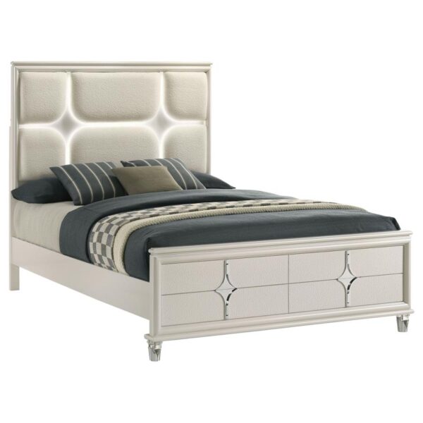 Olivia Queen Panel Bed LED Headboard Pearl White