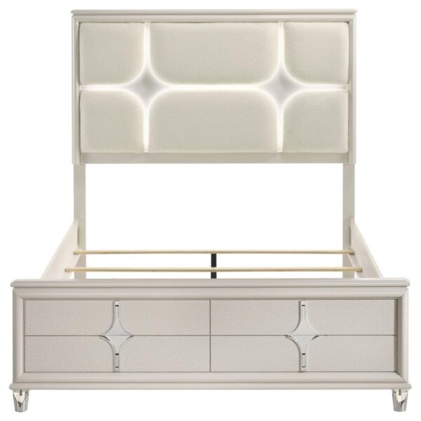 Olivia Queen Panel Bed LED Headboard Pearl White