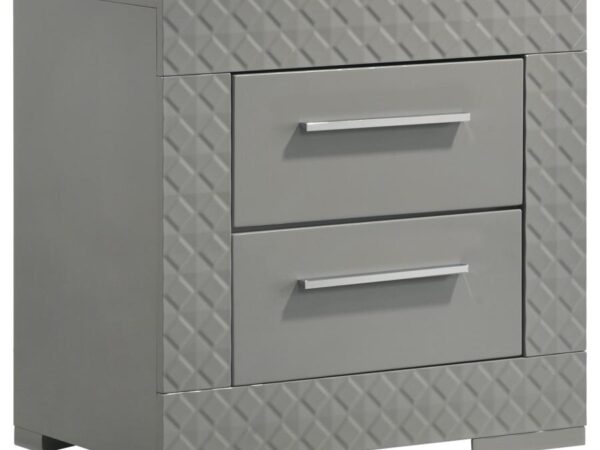 Ives 2-drawer Nightstand Bedside Table Grey High Gloss