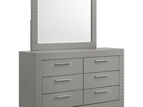 Ives 6-drawer Dresser and Mirror Grey High Gloss