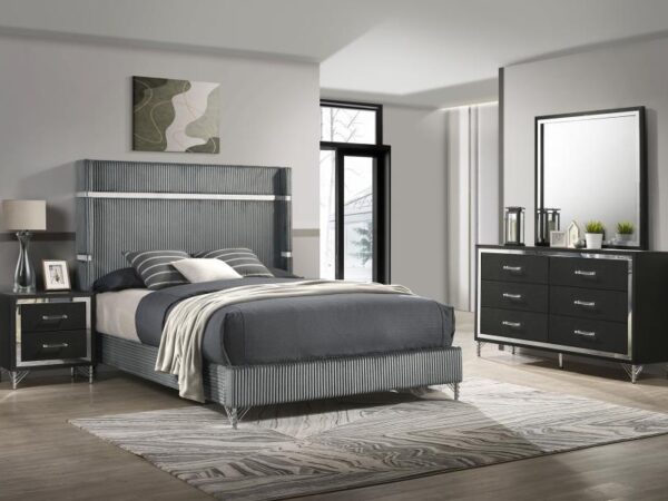 Lucia 4-piece Eastern King Bedroom Set Grey and Black