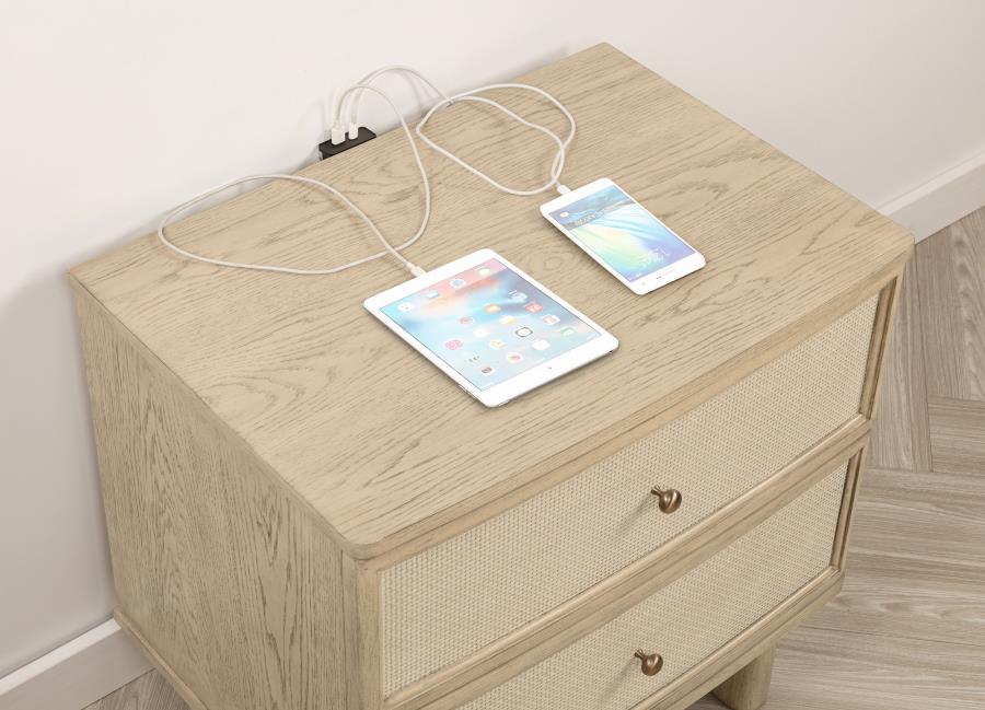 Kailani 2-drawer Nightstand Bedside Table Beige Oak