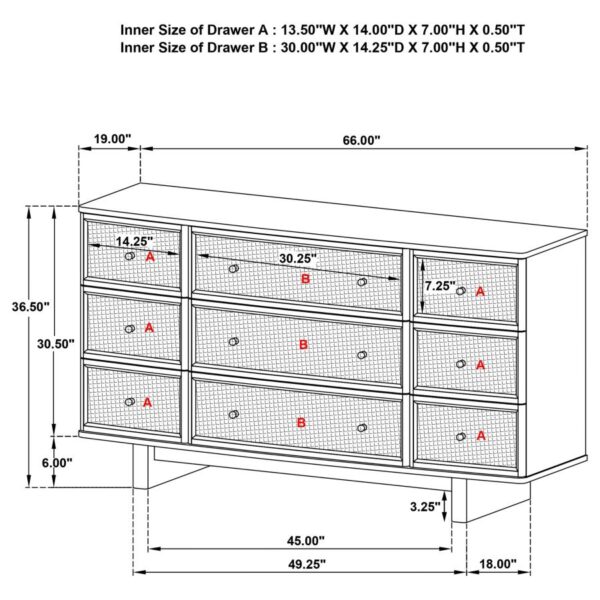 Kailani 9-drawer Dresser Cabinet Beige Oak