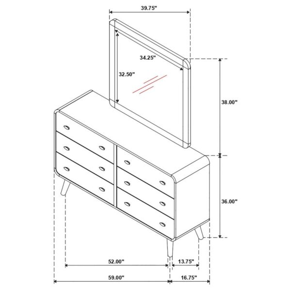 Robyn 6-drawer Bedroom Dresser and Mirror Light Ash